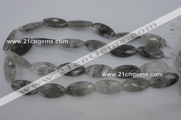 CCQ266 15.5 inches 15*30mm faceted oval cloudy quartz beads