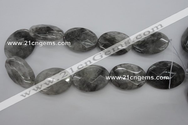 CCQ268 15.5 inches 30*40mm faceted oval cloudy quartz beads