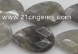 CCQ270 15.5 inches 20*30mm faceted flat teardrop cloudy quartz beads