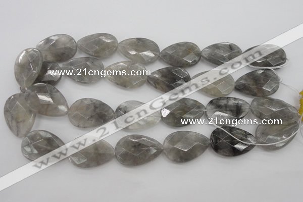 CCQ270 15.5 inches 20*30mm faceted flat teardrop cloudy quartz beads