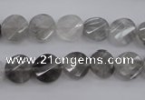 CCQ271 15.5 inches 10mm faceted & twisted coin cloudy quartz beads