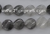 CCQ272 15.5 inches 12mm faceted & twisted coin cloudy quartz beads