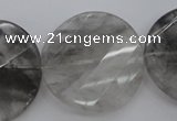 CCQ276 15.5 inches 30mm faceted & twisted coin cloudy quartz beads