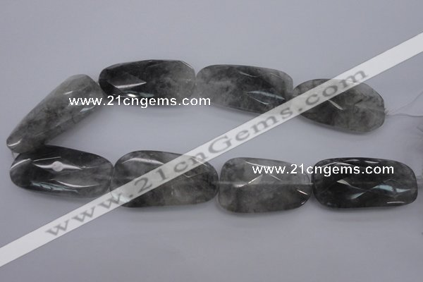 CCQ279 15.5 inches 22*48mm – 25*50mm faceted freeform cloudy quartz beads