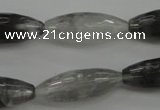 CCQ289 15.5 inches 10*25mm faceted rice cloudy quartz beads