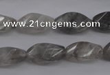 CCQ295 15.5 inches 10*18mm faceted & twisted rice cloudy quartz beads