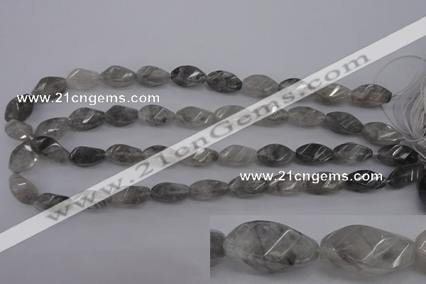 CCQ295 15.5 inches 10*18mm faceted & twisted rice cloudy quartz beads