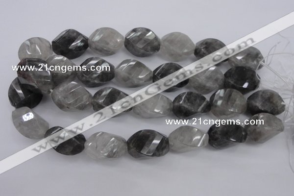 CCQ296 15.5 inches 20*28mm faceted & twisted rice cloudy quartz beads