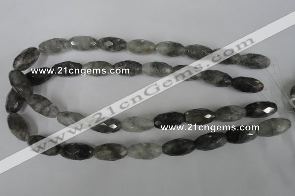 CCQ350 15.5 inches 12*22mm faceted rice cloudy quartz beads wholesale