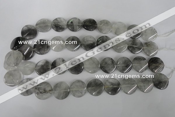 CCQ450 15.5 inches 20mm twisted coin cloudy quartz beads wholesale