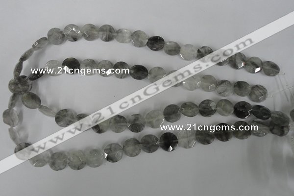 CCQ464 15.5 inches 12mm faceted coin cloudy quartz beads wholesale