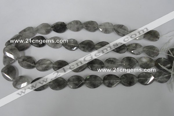 CCQ471 15*20mm twisted & faceted flat teardrop cloudy quartz beads