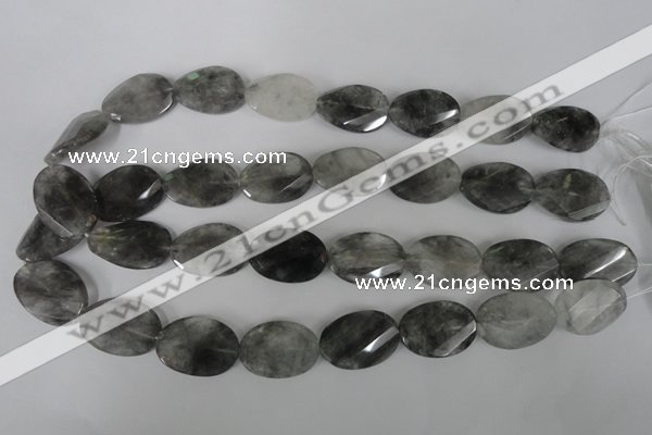 CCQ480 15.5 inches 18*25mm twisted & faceted oval cloudy quartz beads