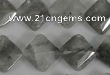 CCQ485 15.5 inches 15*15mm faceted diamond cloudy quartz beads