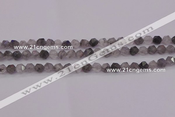 CCQ571 15.5 inches 6mm faceted nuggets cloudy quartz beads