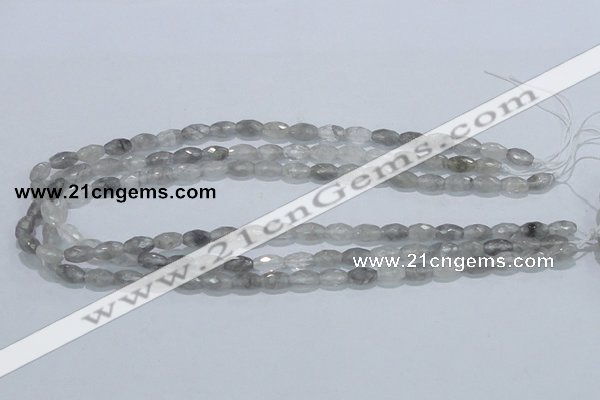 CCQ90 15.5 inches 6*10mm faceted rice cloudy quartz beads wholesale