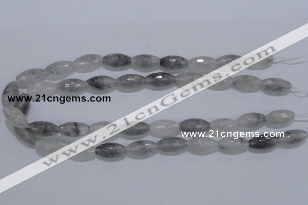 CCQ93 15.5 inches 10*20mm faceted rice cloudy quartz beads wholesale