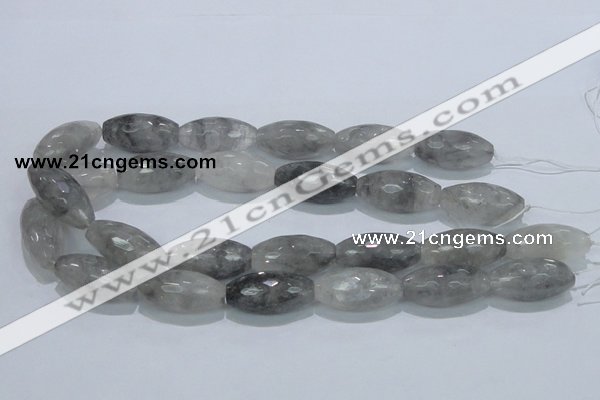 CCQ94 15.5 inches 15*30mm faceted rice cloudy quartz beads wholesale
