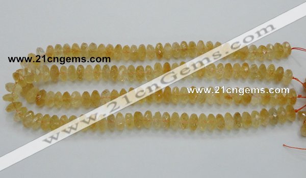 CCR10 15.5 inches 6*12mm faceted rondelle natural citrine gemstone beads