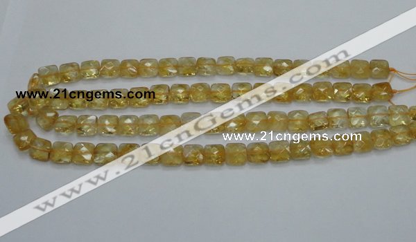 CCR15 15.5 inches 10*10mm faceted square natural citrine gemstone beads