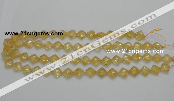 CCR16 15.5 inches 10*10mm faceted diamond natural citrine gemstone beads
