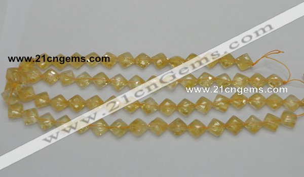 CCR16 15.5 inches 10*10mm faceted diamond natural citrine gemstone beads