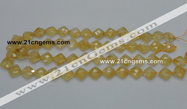 CCR17 15.5 inches 12*12mm faceted diamond natural citrine gemstone beads