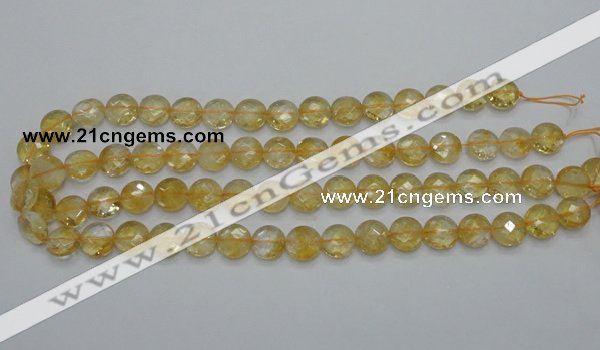 CCR19 15.5 inches 12mm faceted flat round natural citrine gemstone beads