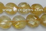 CCR20 15.5 inches 14mm faceted flat round natural citrine gemstone beads