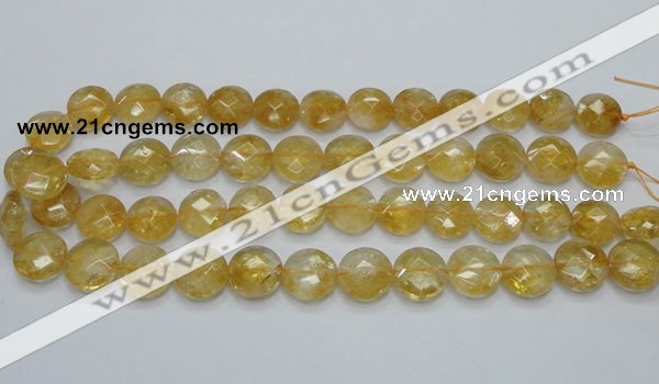 CCR20 15.5 inches 14mm faceted flat round natural citrine gemstone beads