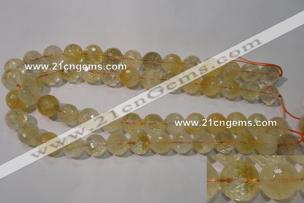 CCR205 15.5 inches 14mm faceted round natural citrine gemstone beads