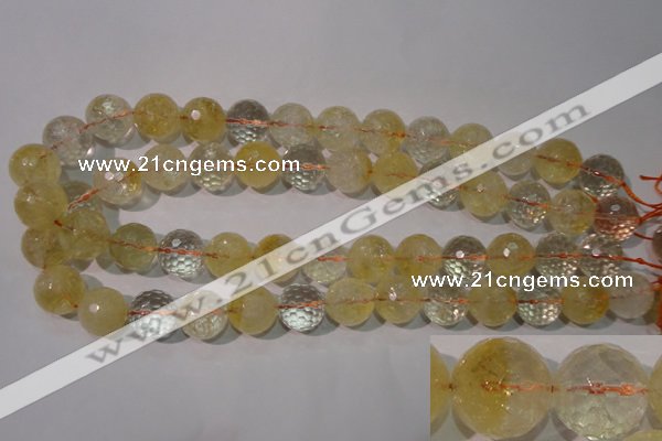 CCR206 15.5 inches 15mm faceted round natural citrine gemstone beads