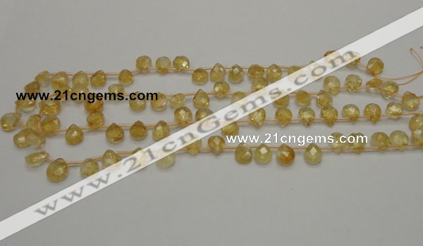 CCR31 15.5 inches 8*10mm faceted briolette natural citrine beads