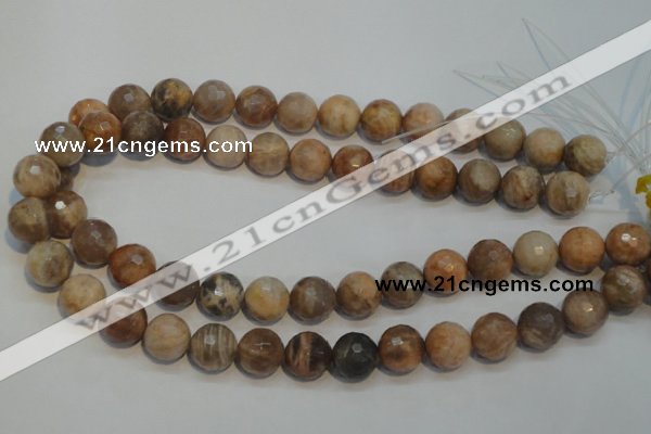 CCS314 15.5 inches 14mm faceted round natural sunstone beads