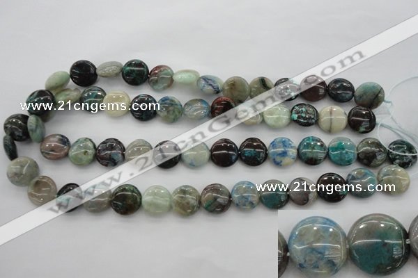 CCS39 15.5 inches 14mm flat round natural chrysocolla gemstone beads