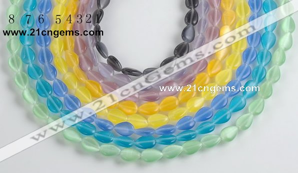 CCT12 14.5 inches 8*12mm flat teardorp cats eye beads Wholesale