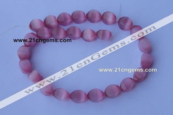 CCT25 14 inches 10*14mm twisted pink cats eye beads wholesale