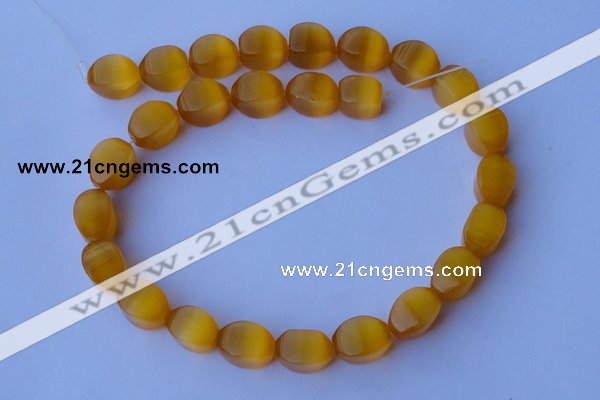 CCT26 14 inches 10*14mm twisted honey yellow cats eye beads wholesale