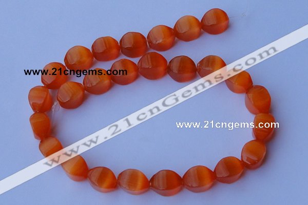 CCT27 14 inches 10*14mm twisted orange red cats eye beads wholesale