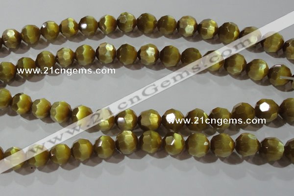 CCT394 15 inches 10mm faceted round cats eye beads wholesale