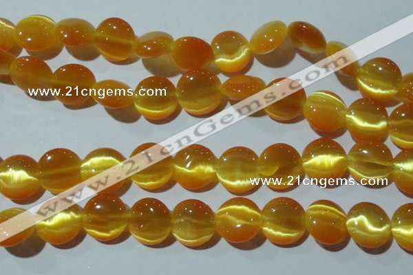 CCT542 15 inches 12mm flat round cats eye beads wholesale