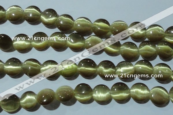 CCT547 15 inches 12mm flat round cats eye beads wholesale