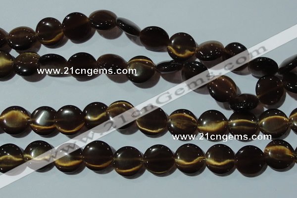 CCT548 15 inches 12mm flat round cats eye beads wholesale