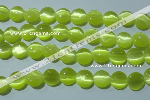 CCT549 15 inches 12mm flat round cats eye beads wholesale