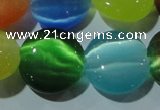 CCT552 15 inches 12mm flat round cats eye beads wholesale