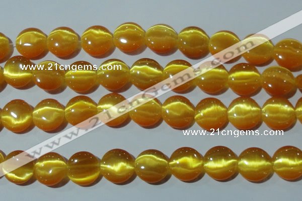 CCT571 15 inches 14mm flat round cats eye beads wholesale