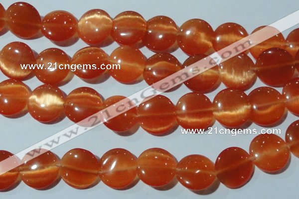 CCT572 15 inches 14mm flat round cats eye beads wholesale