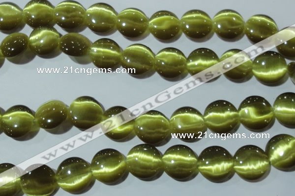 CCT573 15 inches 14mm flat round cats eye beads wholesale