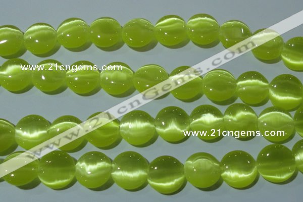 CCT574 15 inches 14mm flat round cats eye beads wholesale