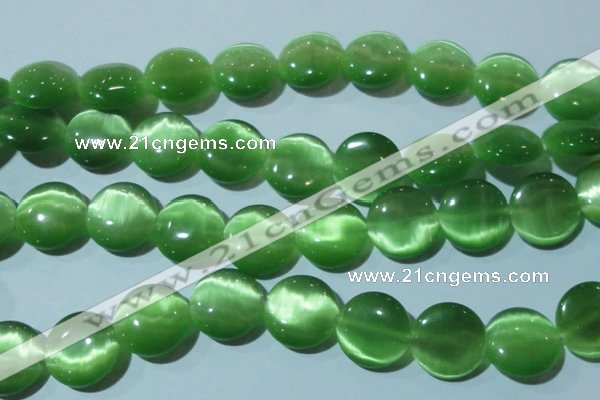 CCT575 15 inches 14mm flat round cats eye beads wholesale